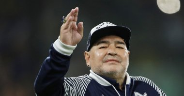 Gimnasia y Esgrima coach Diego Maradona before an Argentine Primera Division match in Buenos Aires, Argentina, March 7, 2020. (Reuters Photo)

