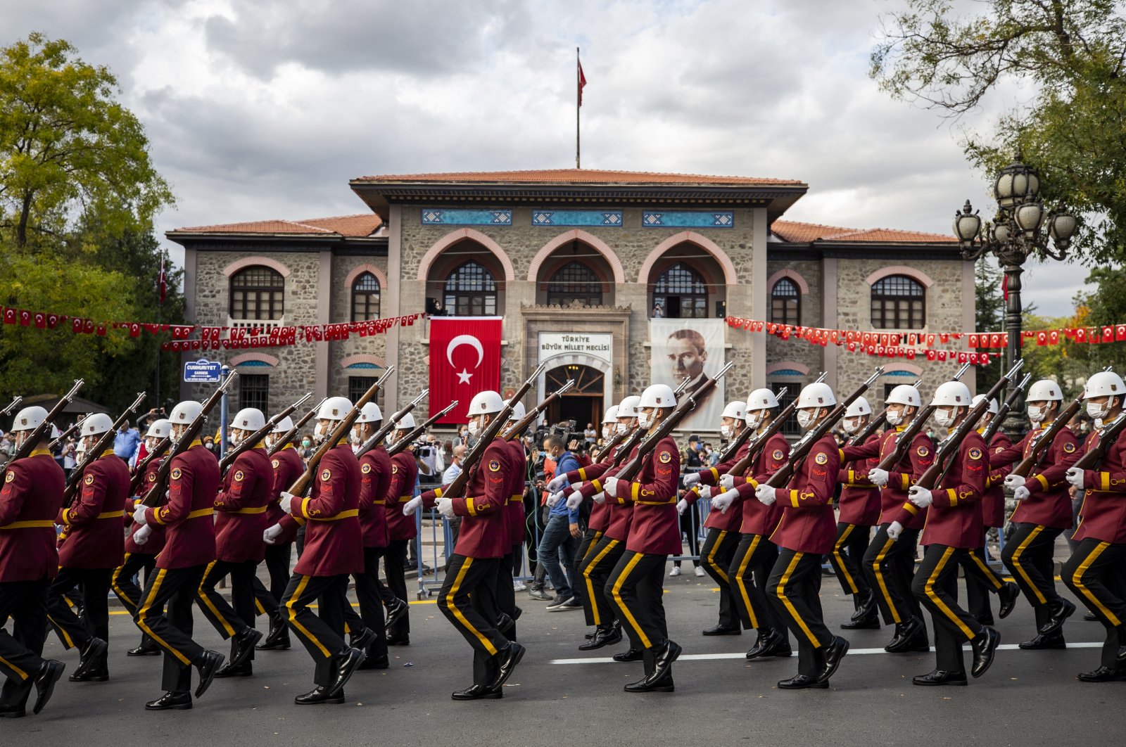 Soldiers hold a parade in front of the first building of Turkish Grand National Assembly (TBMM), in the capital Ankara, Turkey, Oct. 29, 2020. (AA Photo) 