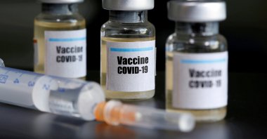 Small bottles labeled with a "Vaccine COVID-19" sticker and a medical syringe are seen in this illustration taken taken, April 10, 2020. (Reuters Photo)
