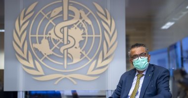 Tedros Adhanom Ghebreyesus, director-general of the World Health Organization (WHO), speaks during a visit of the Presidents of the Swiss Federal Chambers, at WHO headquarters in Geneva, Switzerland, Oct. 15, 2020. (EPA Photo)