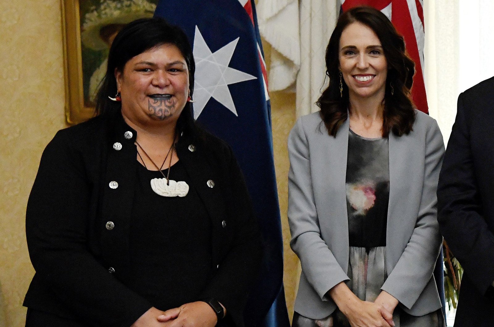 (FILES) This file Feb. 28, 2020 file photo shows New Zealand's Prime Minister Jacinda Ardern (R) and New Zealand's then-Minister of Maori Development and Local Government (L) Nanaia Mahuta posing for photographs after the signing of the Indigenous Collaboration Arrangement with their Australian counterparts at Admiralty House in Sydney. (AFP Photo)