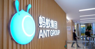 A logo of Ant Group is pictured at the headquarters of the company in Hangzhou, Zhejiang province, China, Oct. 29, 2020. (Reuters Photo)