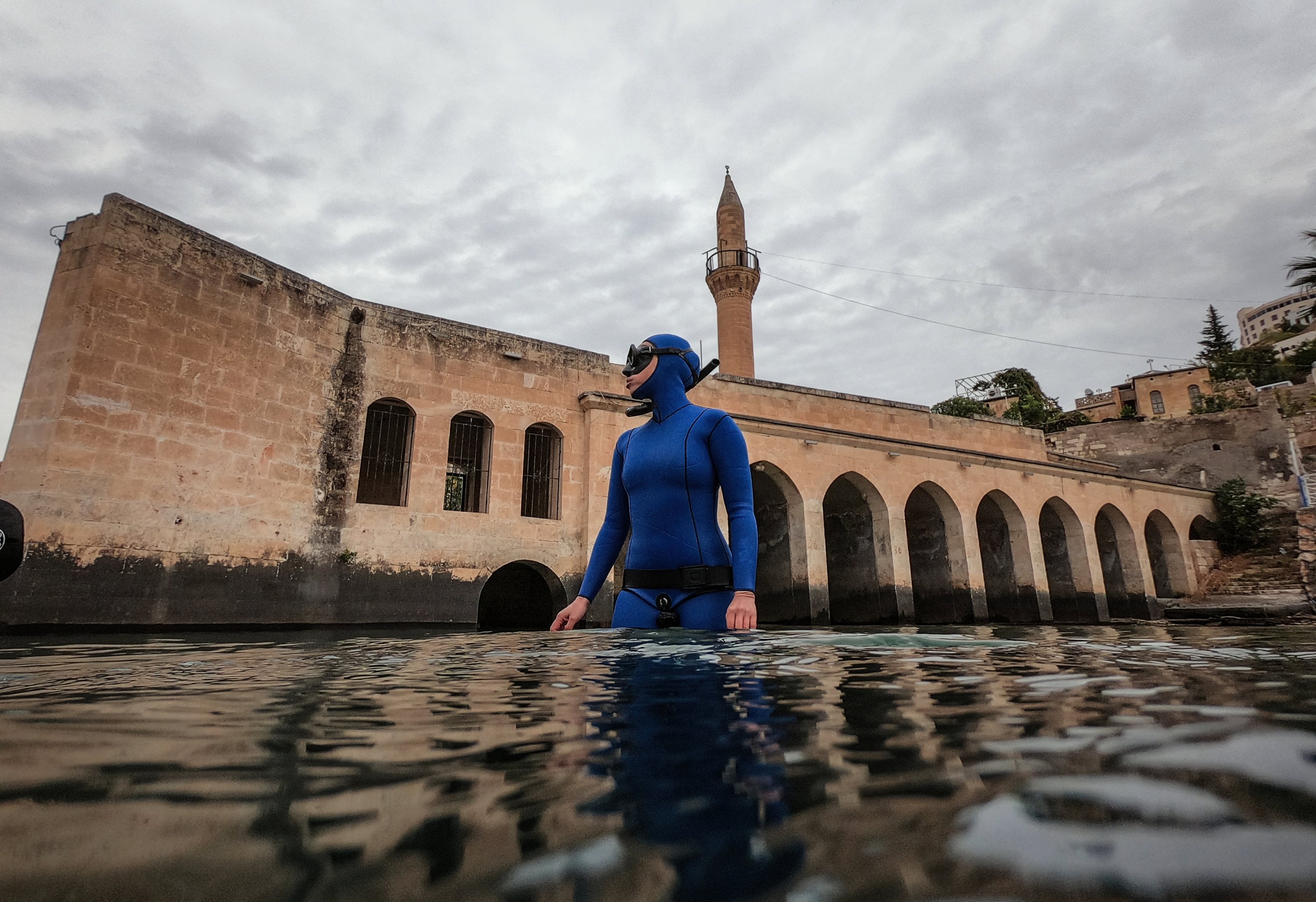 Record-holding freediver Şahika Ercümen swam among the submerged landmarks of Halfeti as part of her zero-waste dive on Nov. 4, 2020. (AA Photo)