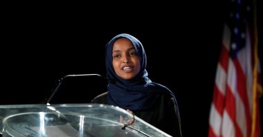 Democratic incumbent Rep. Ilhan Omar speaks at the DFL election night watch party, St. Paul, Minnesota, U.S., Nov. 3, 2020. (REUTERS Photo)