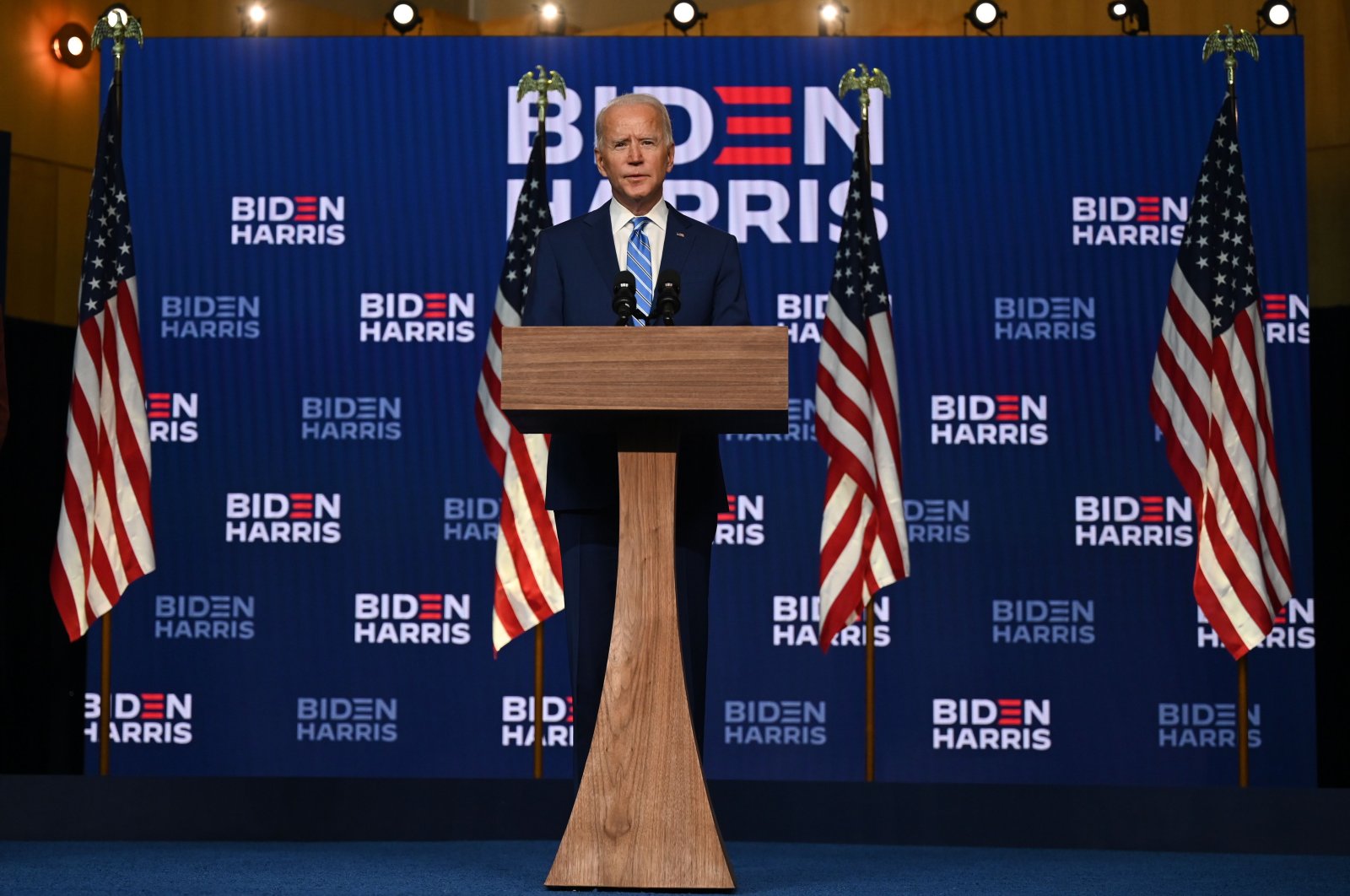 Democratic presidential candidate Joe Biden speaks at a news conference at the Chase Center in Wilmington, Delaware, Nov. 4, 2020. (AFP Photo)