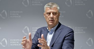 Kosovo's President Hashim Thaci gestures during an interview at the European Forum Alpbach 2018 on Aug. 26, 2018, in Alpbach, Austria. (AFP Photo)