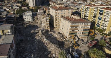 A view of the buildings that collapsed in the earthquake, in Izmir, western Turkey, Nov. 3, 2020. (AP Photo)