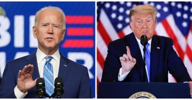 Combination picture of Democratic U.S. presidential nominee Joe Biden (L) and U.S. President Donald Trump speaking about the early results of the 2020 U.S. presidential election, Nov. 4, 2020. (Reuters Photo)
