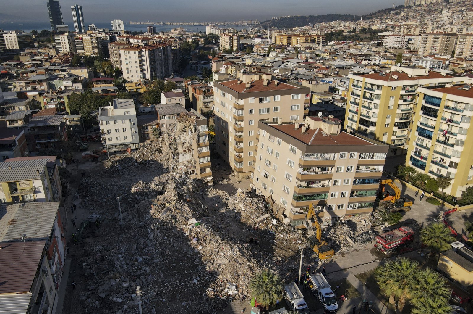 A view of the buildings that collapsed in the earthquake, in Izmir, western Turkey, Nov. 3, 2020. (AP Photo)