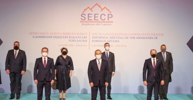 Foreign Minister Mevlüt Çavuşoğlu heads the informal meeting of the South East European Cooperation Process (SEECP) in Turkey's southern Antalya province, Nov. 6, 2020. (AA Photo)