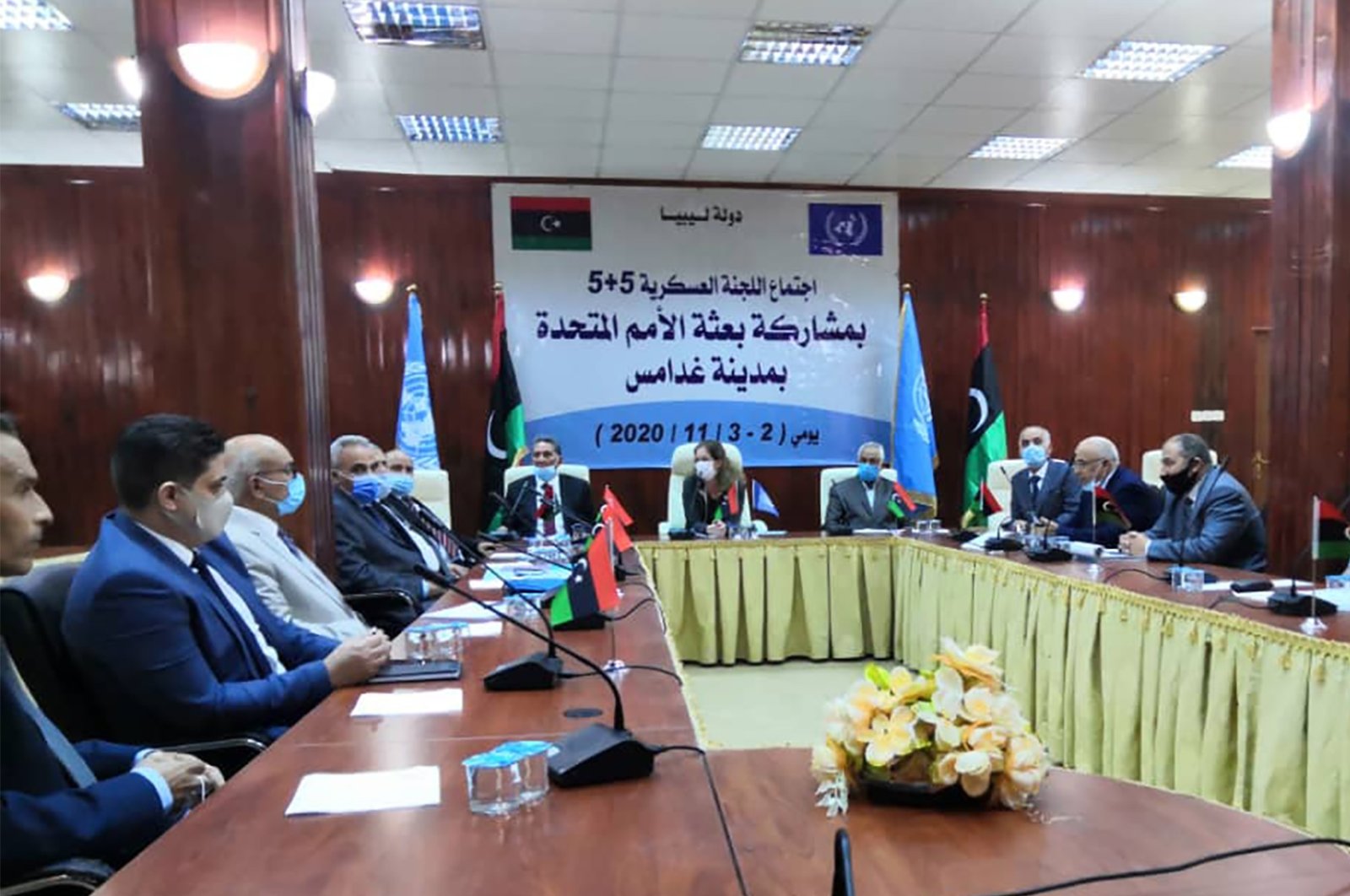 Members of a Libyan Joint Military Commission meet for talks in Ghadames, a desert oasis some 465 kilometers (290 miles) southwest of the capital Tripoli, Nov. 2, 2020. (AFP Photo)