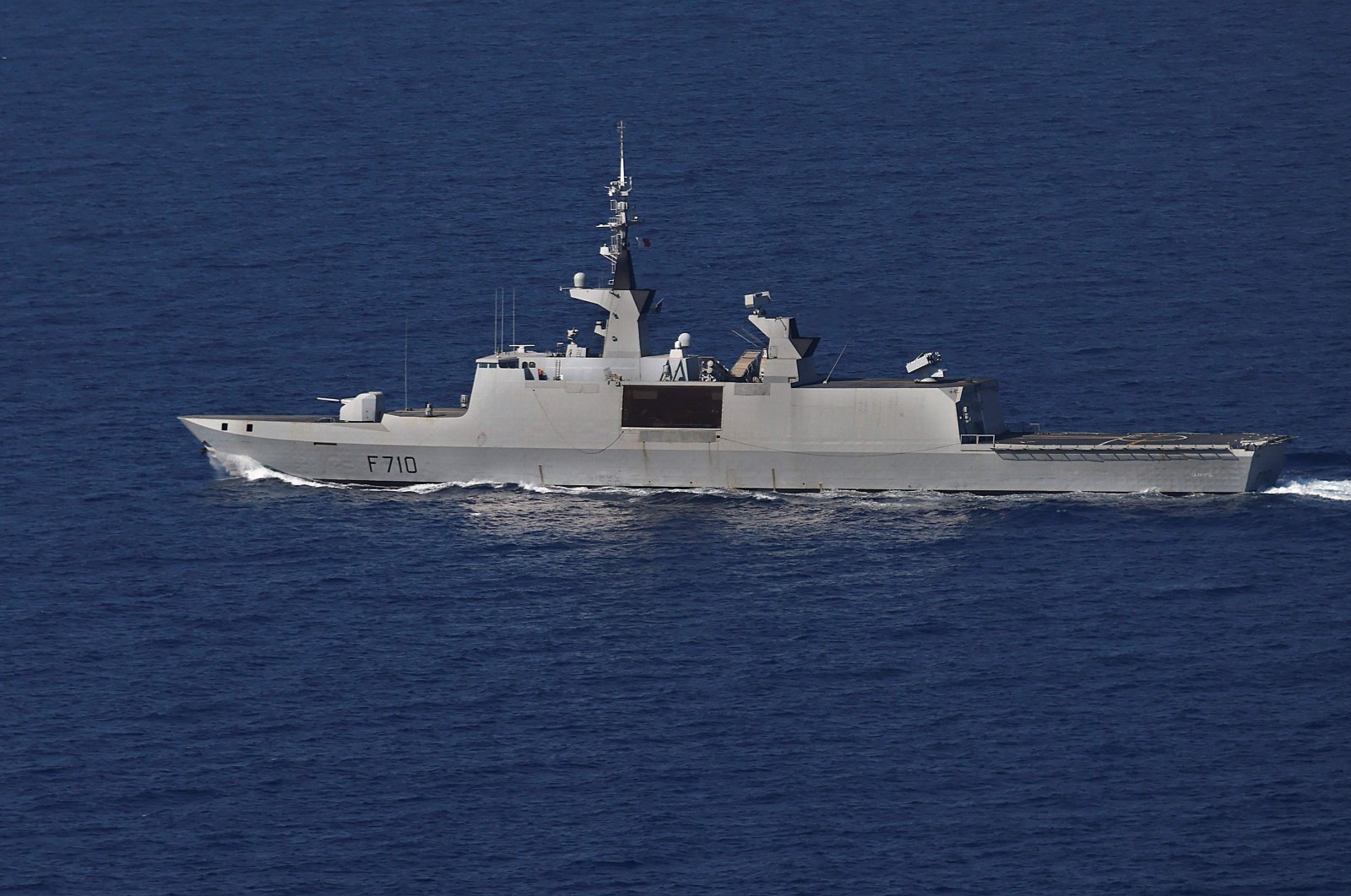 The French stealth frigate La Fayette sails off Syria, Lebanon, Cyprus and Turkey, on Oct. 27, 2020. (AFP Photo)