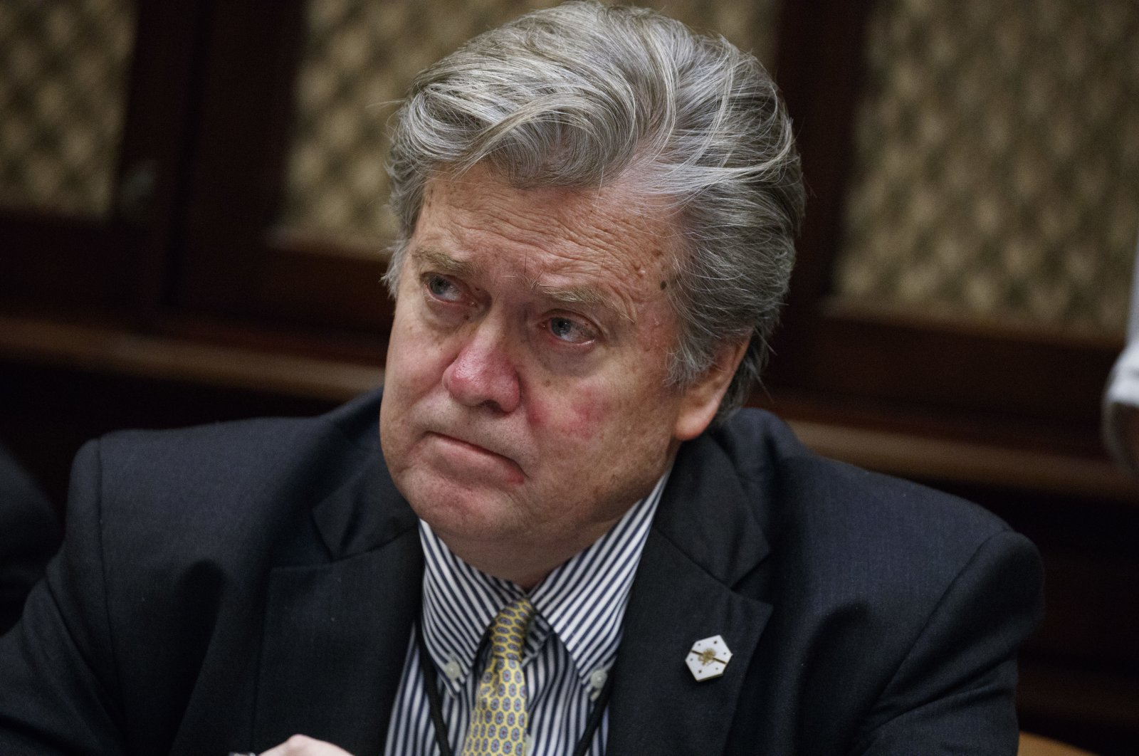 White House chief strategist Steve Bannon is seen in the Roosevelt Room of the White House in Washington, D.C., U.S., Feb. 7, 2017. (AP Photo)