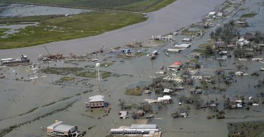 Buildings and homes are flooded in the aftermath of Hurricane Laura in Cameron, La. Laura, which jumped 65 mph (105 kph) in the day before landfall, tied the record for the biggest rapid intensification in the Gulf of Mexico on Aug. 27, 2020 (AP File Photo)