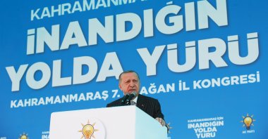 President Recep Tayyip Erdoğan speaks at the 7th Ordinary Congress of the Justice and Development Party (AK Party) in Kahramanmaraş, Turkey, Nov. 7, 2020 (AA Photo)