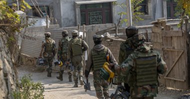 Indian troops in Meej village, south of Srinagar, Jammu and Kashmir, Nov. 6, 2020. (AP Photo)