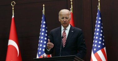 Then-U.S. Vice President Joe Biden speaks to the media after talks with then-Turkish Prime Minister Binali Yıldırım in Ankara, Turkey, Aug. 24, 2016. (AP Photo)