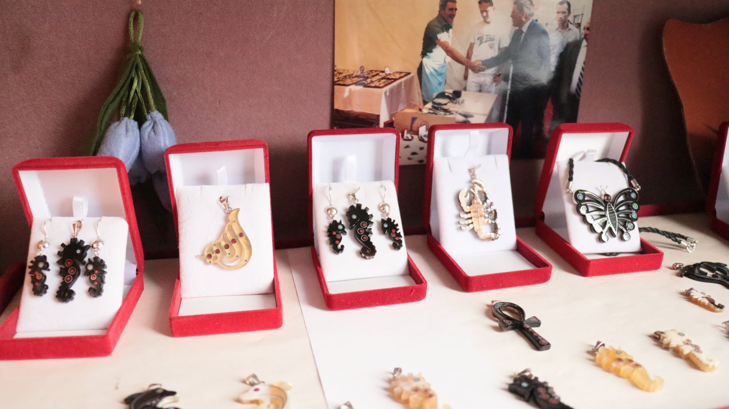 Some jewelry by Mehmet Atışan at his workshop in Yalova, northwestern Turkey, Nov. 2, 2020. (AA PHOTO)