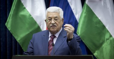 Palestinian President Mahmoud Abbas speaks during a press conference with Russian Prime Minister Dmitry Medvedev following a meeting in the West Bank city of Jericho, Nov. 11, 2016. (AP Photo)