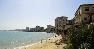 The beach with abandoned hotels seen after police open the beachfront of Varosha (Maraş) in TRNC on Oct. 8, 2020. (AP Photo)