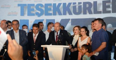 Ersin Tatar speaks after winning the second round of presidential elections in the Turkish Republic of Northern Cyprus (TRNC) in Lefkoşa (Nicosia), Oct. 18, 2020. (AA Photo)