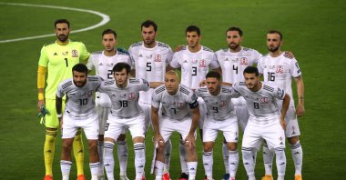 Georgia players pose for a team group photo before a match against Belarus, in Tbilisi, Georgia, Oct. 8, 2020. (Reuters Photo)