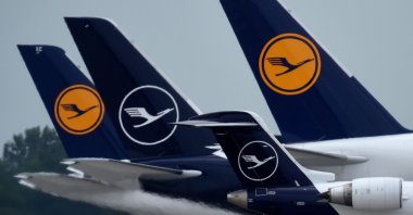  This file photo taken on June 25, 2020 shows aircrafts of German airline Lufthansa at "Franz-Josef-Strauss" airport in Munich, southern Germany. (AFP Photo)