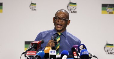 Secretary-general of the ruling African National Congress, (ANC) Ace Magashule, speaks at a briefing at the ANC headquarters in Johannesburg, Feb. 13, 2018. (AP Photo)