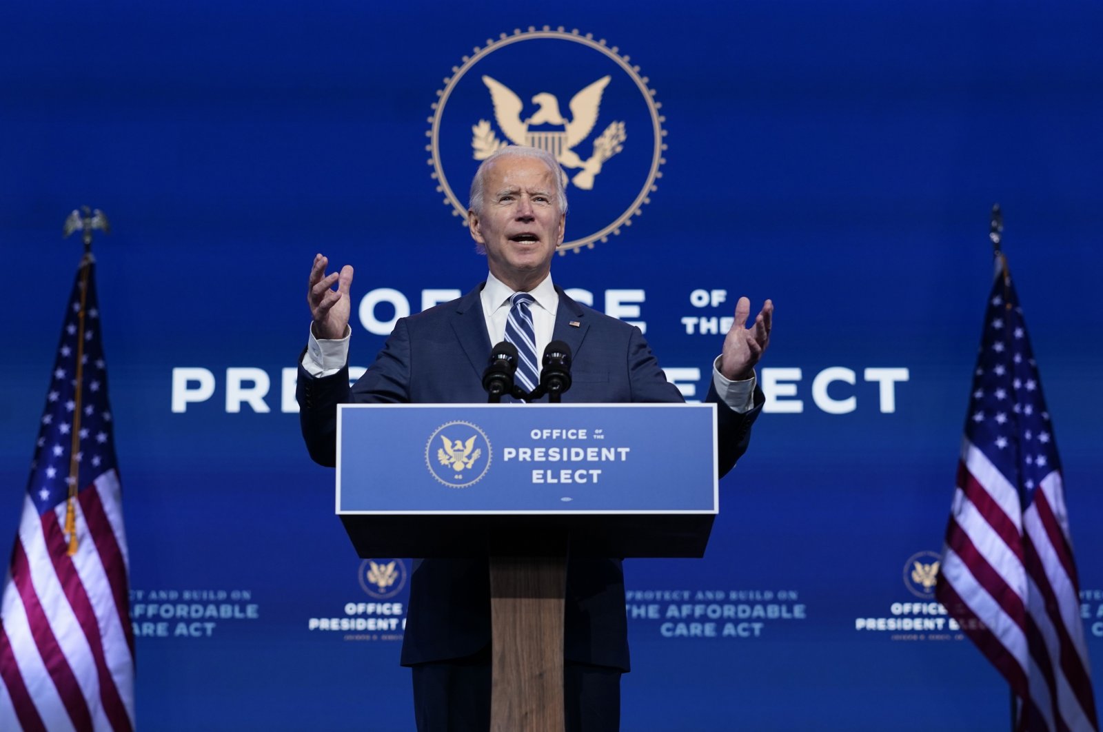 President-elect Joe Biden speaks at The Queen Theater in Wilmington, Del. on Nov. 10, 2020. (AP Photo)