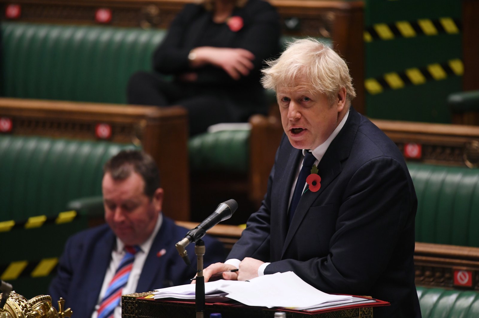 Britain's Prime Minister Boris Johnson speaks during the weekly question-time debate at the House of Commons in London, Britain, November 11, 2020. (UK Parliament / Jessica Taylor/Handout via Reuters)