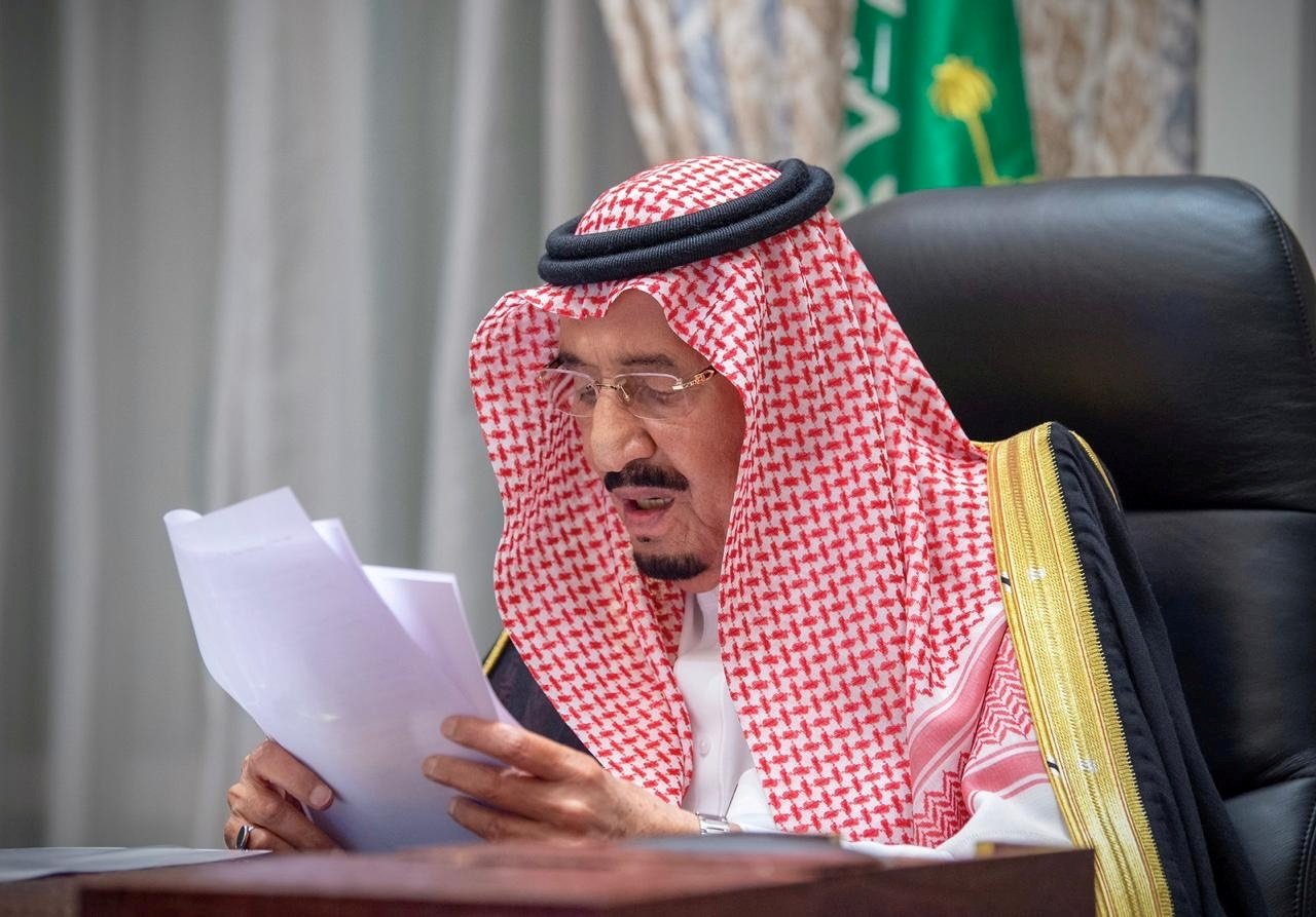 Saudi King Salman bin Abdulaziz gives a virtual speech during the first session of the Shura council, from his palace in NEOM, Saudi Arabia, Nov. 11, 2020. (Reuters Photo)