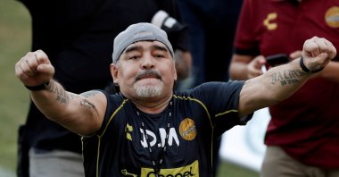 Diego Maradona reacts during his first training session as coach of Dorados football club, in Culiacan, Mexico, Sept. 10, 2018. (Reuters Photo)
