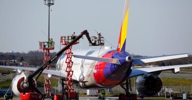 An Asiana Airlines Airbus A350-900 is seen at the Airbus delivery center in Colomiers near Toulouse, France, March 20, 2019.  (Reuters Photo)