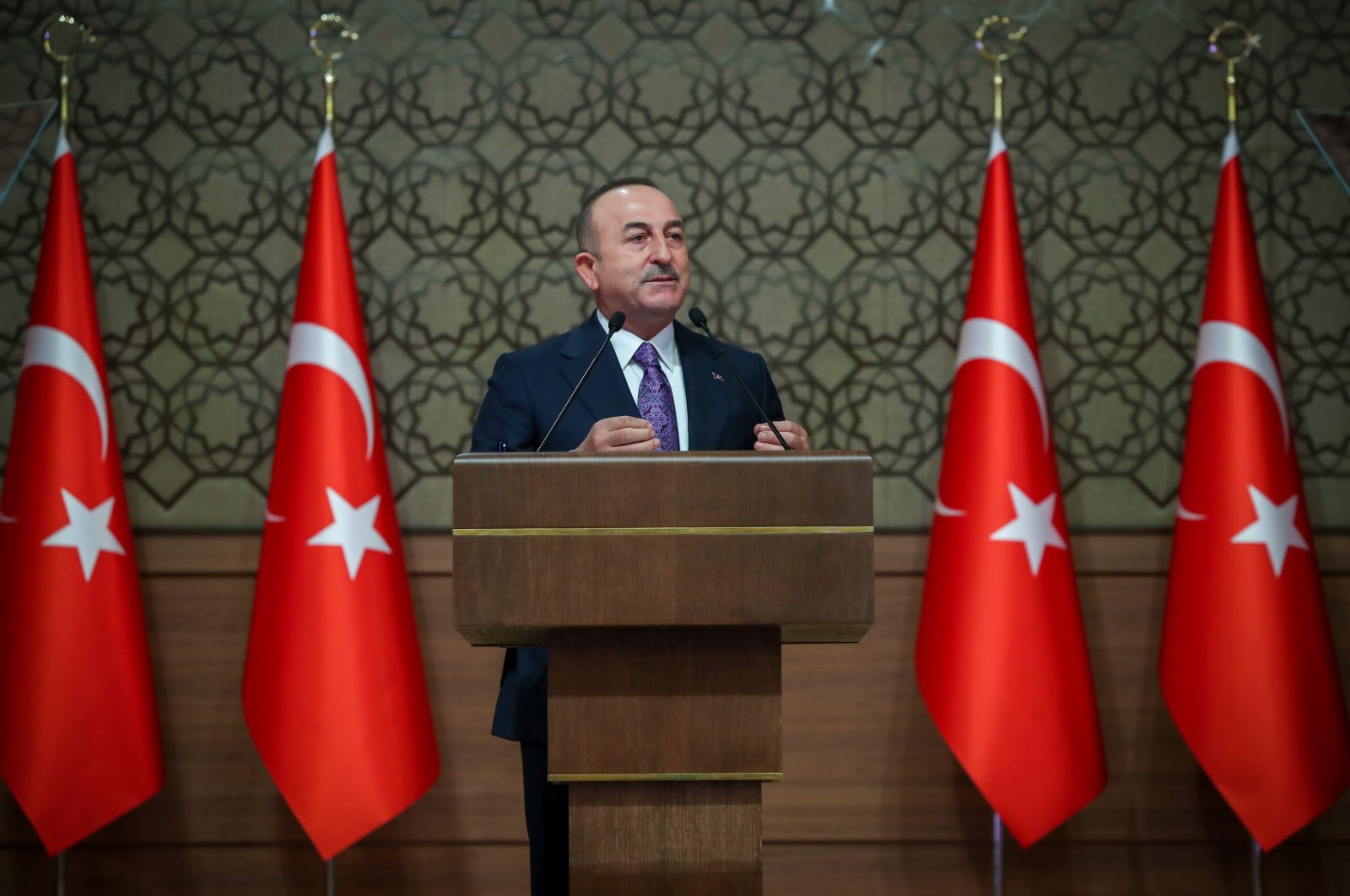 Foreign Minister Mevlüt Çavuşoğlu speaks at the 12th Ambassadors Conference at the Presidential Complex in Ankara, Turkey, Nov. 10, 2020. (AA Photo)