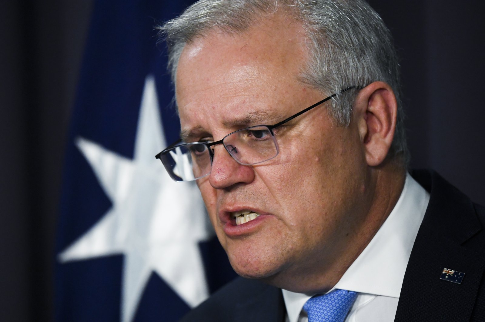 Australian Prime Minister Scott Morrison speaks to the media during a press conference at Parliament House in Canberra, Nov. 12, 2020. (AP Photo)