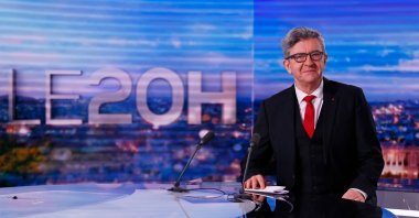 French leftist party La France Insoumise's (LFI) leader Jean-Luc Melenchon poses at the TF 1 studio prior to announcing his candidacy for the 2022 presidential election, in Paris, France, Nov. 8, 2020. (AFP Photo)