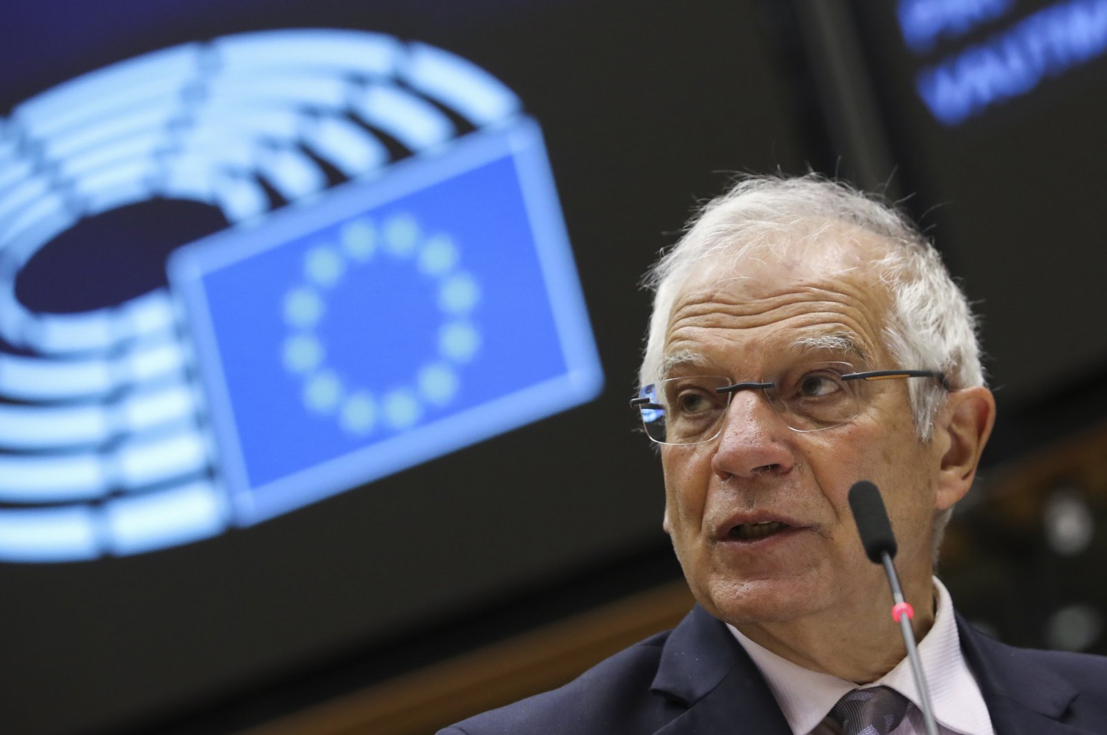 European Union foreign policy chief Josep Borrell addresses the European Parliament on relations with the U.S. during a plenary session, in Brussels, Nov. 11, 2020. (AP)