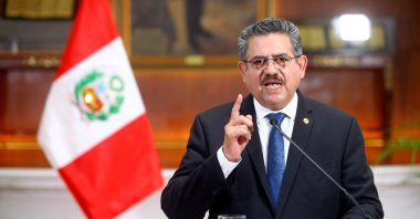 Peru's interim President Manuel Merino announces his resignation in a televised address, in Lima, Peru, Nov. 15, 2020. (Reuters Photo)