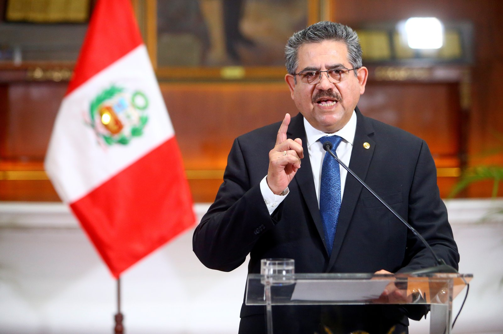 Peru's interim President Manuel Merino announces his resignation in a televised address, in Lima, Peru, Nov. 15, 2020. (Reuters Photo)