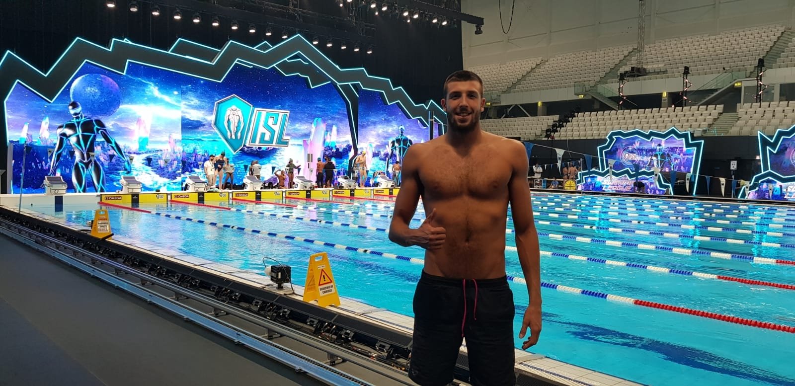 Turkish swimmer Emre Sakçı poses for a photo during the International Swimming League (ISL) competition in Budapest, Hungary, Nov. 17, 2020. (DHA Photo)