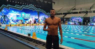 Turkish swimmer Emre Sakçı poses for a photo during the International Swimming League (ISL) competition in Budapest, Hungary, Nov. 17, 2020. (DHA Photo)