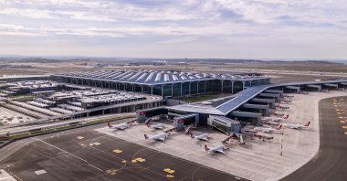 A drone photo shows planes landed in a terminal at Istanbul Airport, Istanbul, Turkey, Nov. 18, 2020. (Photo courtesy of IGA)