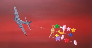 Serkan Küçüközcü, "Red Plane", acrylic on canvas, 50 by 70 centimeters, 2019. (Courtesy of Anna Laudel Gallery)