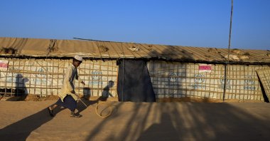A young Rohingya refugee plays at Balukhali refugee camp, Ukhia, Bangladesh, Feb. 4, 2019. (AFP Photo)