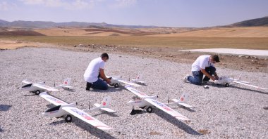 Unmanned aerial vehicles to be used in a herd concept by MilSOFT software are seen in this photo provided on Nov. 19, 2020. (Photo by MilSOFT via AA)