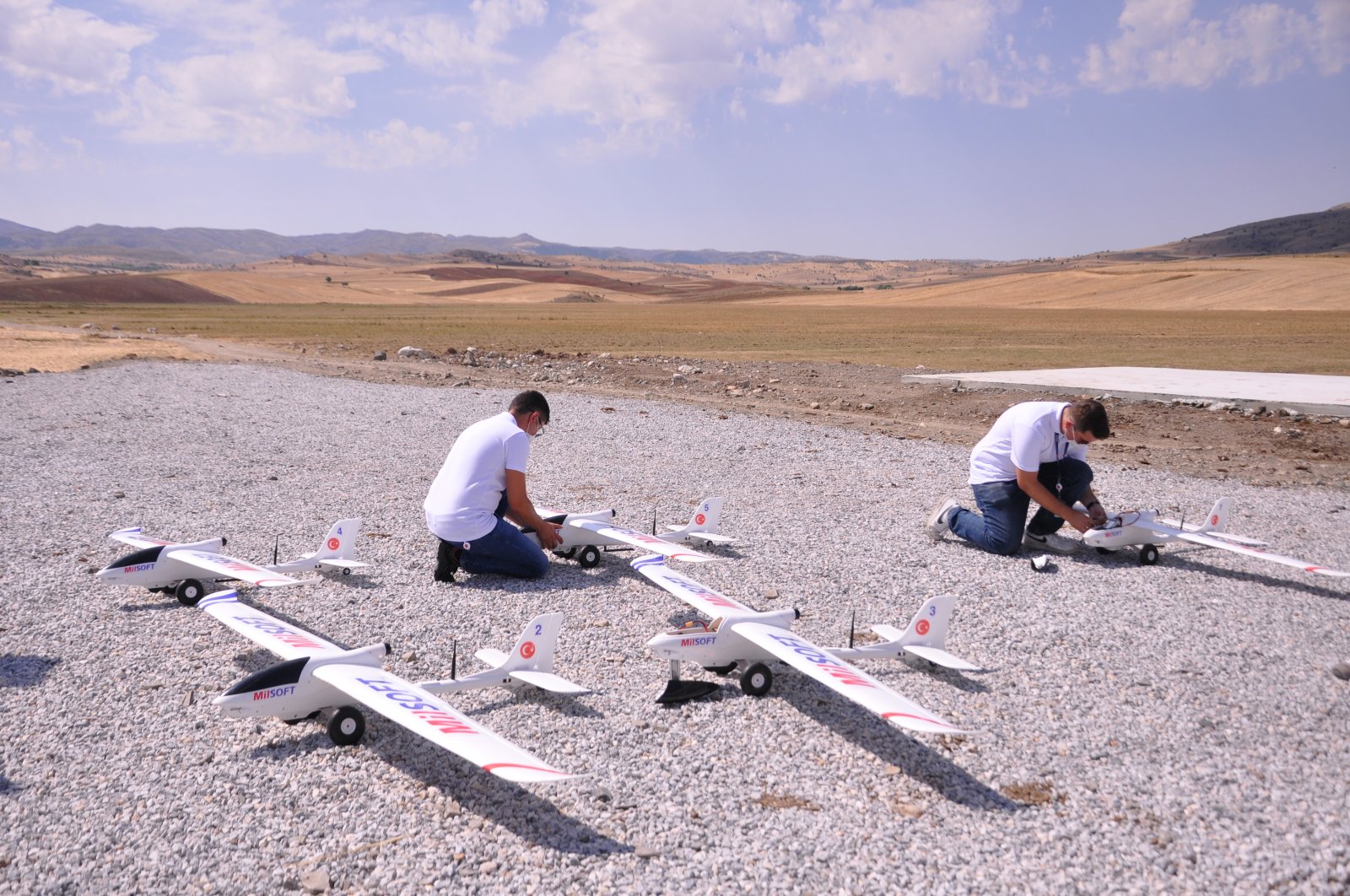 Unmanned aerial vehicles to be used in a herd concept by MilSOFT software are seen in this photo provided on Nov. 19, 2020. (Photo by MilSOFT via AA)