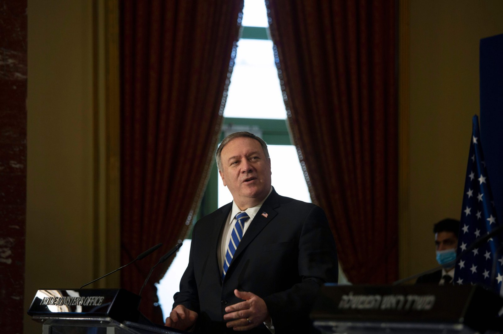U.S. Secretary of State Mike Pompeo speaks during a joint press conference with the Israeli prime minister after a meeting in Jerusalem on November 19, 2020. (AFP Photo)