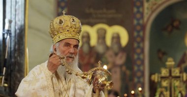 Serbian Orthodox Church Patriarch Irinej delivers mass in Belgrade, Serbia, July 26, 2014. (EPA Photo)