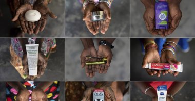 This combination of November 2020 photos shows the hands of five generations of women from a family that has worked on the same palm oil plantation since the early 1900s, ranging in age from 6 to 102. They each hold products made by iconic Western companies that source palm oil from Indonesia and Malaysia. (AP Photo)