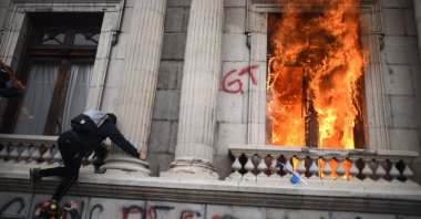 The Guatemalan congress building is set on fire during an anti-government protest, Guatemala City, Nov. 21, 2020. (EPA Photo)